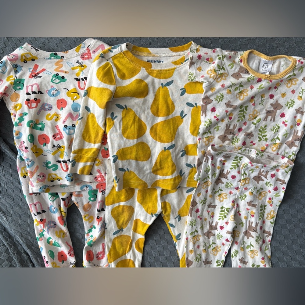 Toddler Pajama Sets - Yellow Pear, Floral Print & Alphabet